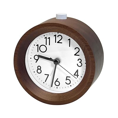 目覚まし時計 木製 アナログ 置き時計 アラーム おしゃれ スヌーズ付き 小型 静音 連続秒針 レトロ 電池式 照明ライト付き（乾電池付属無し）ブラウン