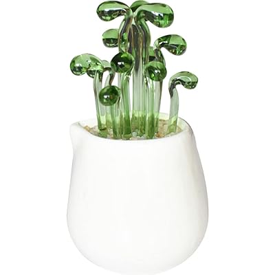 るり製 工芸品 装飾 飾り物 オブジェ 小物 鉢植え インテリア 置物 人工植物 ミニ植木鉢 オーナメント 手作り 玄関 机 テーブル ガラスアート(ライトグリーン・もやし)