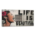バンクシー Banksy 長 横 アートパネル ポスター Life is Beautiful 絵画 壁掛け 部屋飾り お風呂 玄関 木枠付きの完成品 (40x8...