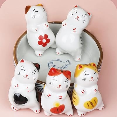 箸置き猫 箸置きおしゃれしあわせ猫 雑貨 テーブル小物箸置き かわいい 招き猫箸置き 食器 磁器 5個セット卓上小物 置物 インテリア 飾り物