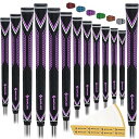 高性能ゴルフ用ラバーグリップ、高衝撃吸収、非滑り、15本のテープを含む13本のグリップ、標準サイズ、紫