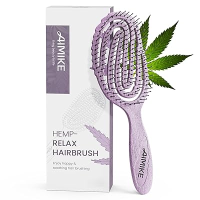 Hemp-Relax デタングリングブラシ もつれ解消 ヘアブラシ 環境にやさしい 絡まないブラシ 頭にフィット ウェット＆ドライブラシ サラサラ髪 スケルトンブラシ ウェット ヘアブラシ お風呂用 ブラッシングブラシ ツヤ出し パープルのサムネイル