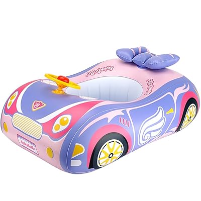 ベビー浮き輪 かわいいボート 赤ちゃん用 足入れ浮き輪 足入れタイプ ベビーフロート 夏の日 海 プール 水遊び 1-6歳の子供適用 ロープ ハンドポンプ付き (パープル車)