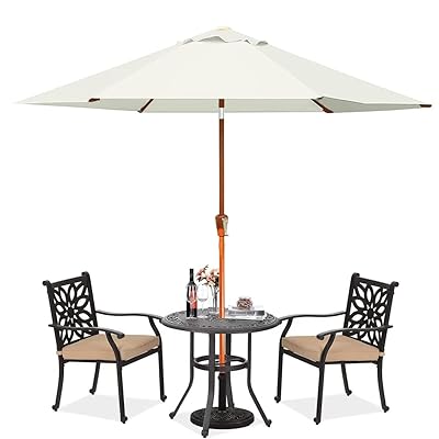 パラソル ガーデンパラソル 風に強い 大型 直径270cm UVカット 撥水加工 角度調節 チルト機能付/クランク開閉 丈夫 日除け アウトドアの庭園、露天カフェ、レストラン、公園など、さまざまな場所に適用されます (270cm, アイボリー)