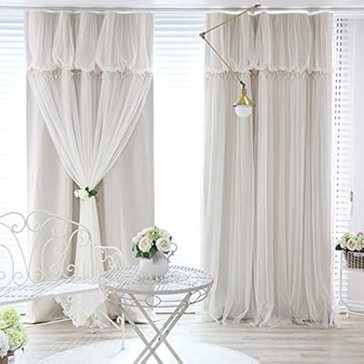 姫系 カーテン 遮光 おしゃれ フリルカーテン 可愛い 二重カーテンレース 一体型 掃き出し窓 腰窓 出窓..
