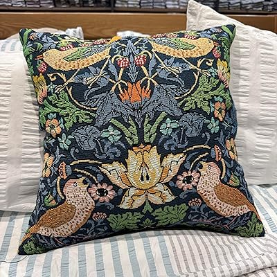 いちご泥棒, レトロ,ウィリアム・モリスのいちごの盗人の花柄アールヌーボー, クッションカバー 45×45cm