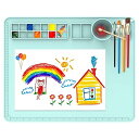 シリコンクラフトマット、絵の具パレット、カップ付きの绘画用マット、50×40cm絵の具・レジン・粘土用シリコンマット、子供絵画 油絵水彩兼用パレット、画材 (水色)(3)