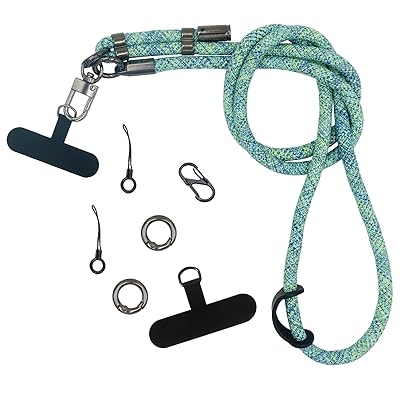 スマホショルダーストラップ 125CM長さ 斜めかけ 肩掛け 首掛け 携帯ストラップ 長さ調整可能 スマホネックストラップ 携帯ストラップショルダー頑丈 全機種対応 スマホ落下防止 (Blue and green grid)