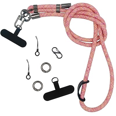 スマホショルダーストラップ 125CM長さ 斜めかけ 肩掛け 首掛け 携帯ストラップ 長さ調整可能 スマホネックストラップ 携帯ストラップショルダー頑丈 全機種対応 スマホ落下防止 (red and yellow grid)