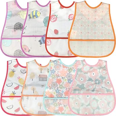 食事用エプロン よだれかけ ビブ ベビービブ スタイ スーパービブ ベビー防水よだれかけ サイズ調整可能 離乳食エプロン ソフトスタイ 保育園用 8枚入り (女の赤ちゃん)