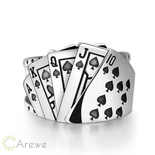 (Arewe)指輪 ポーカーリング トランプ ロイヤルストレート リング オープンリング フリーサイズ シルバー プチプラ 高見え (即納・送料無料) (AA)