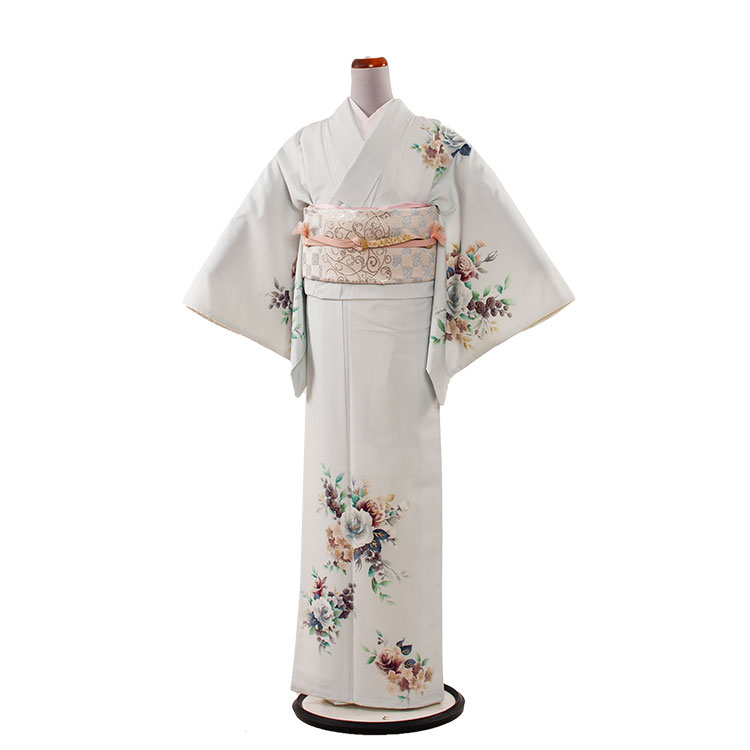 【レンタル】訪問着 フルセットレンタル 563 アイスグレー 華 おしゃれ 着物 付け下げ お宮参り 七五三 入学式 卒業式 卒園式 結婚式 お茶会 式典 京都 訪問着レンタル 帯 草履バッグセット ママ訪問着 母親 おすすめ 貸衣装 和装 新品足袋プレゼント 往復送料無料