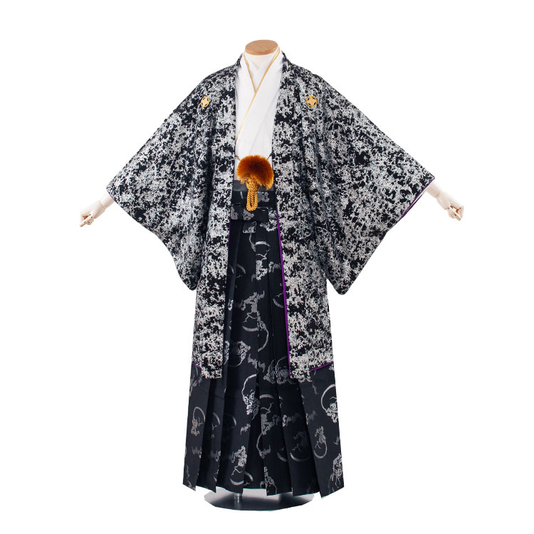 【レンタル】紋付12点フルセット 往復送料無料 新品足袋プレゼント 卒業式 結婚式 成人式 イベント レンタル袴 レンタル衣装 袴セット 羽織袴 紋付袴 袴レンタル 紋付羽織袴 男 袴 男性 セット メンズ 貸衣装 紋付き袴 紋付 羽織 着物 紋服4号 黒シルバー(オリジナル)/4A04