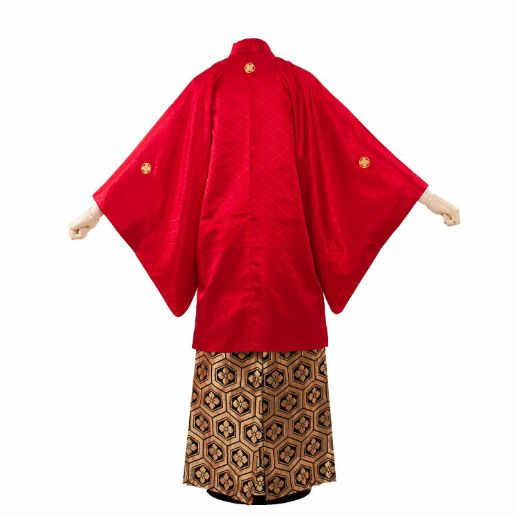 【レンタル】紋付12点フルセット 往復送料無料 新品足袋プレゼント 卒業式 結婚式 成人式 イベント レンタル袴 レンタル衣装 袴セット 羽織袴 紋付袴 袴レンタル 紋付羽織袴 男 袴 男性 セット メンズ 貸衣装 紋付き袴 紋付 羽織 着物 赤系 ゴールド 3AF4R02