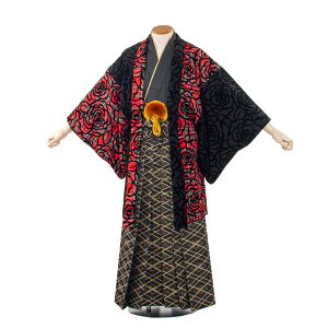 【レンタル】紋付12点フルセット 往復送料無料 新品足袋プレゼント 卒業式 結婚式 成人式 イベント レンタル袴 レンタル衣装 袴セット 羽織袴 紋付袴 袴レンタル 紋付羽織袴 男 袴 男性 セット メンズ 貸衣装 紋付き袴 紋付 羽織 着物 黒赤ベロア・チェックバラ柄/5A05通販