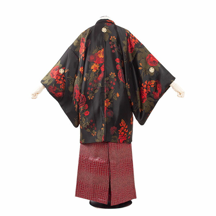 【レンタル】紋付12点フルセット 往復送料無料 新品足袋プレゼント 卒業式 結婚式 成人式 イベント レンタル袴 レンタル衣装 袴セット 羽織袴 紋付袴 袴レンタル 紋付羽織袴 男 袴 男性 セット メンズ 貸衣装 紋付き袴 紋付 羽織 着物 3AF6C34 洋花 黒 クロコ赤