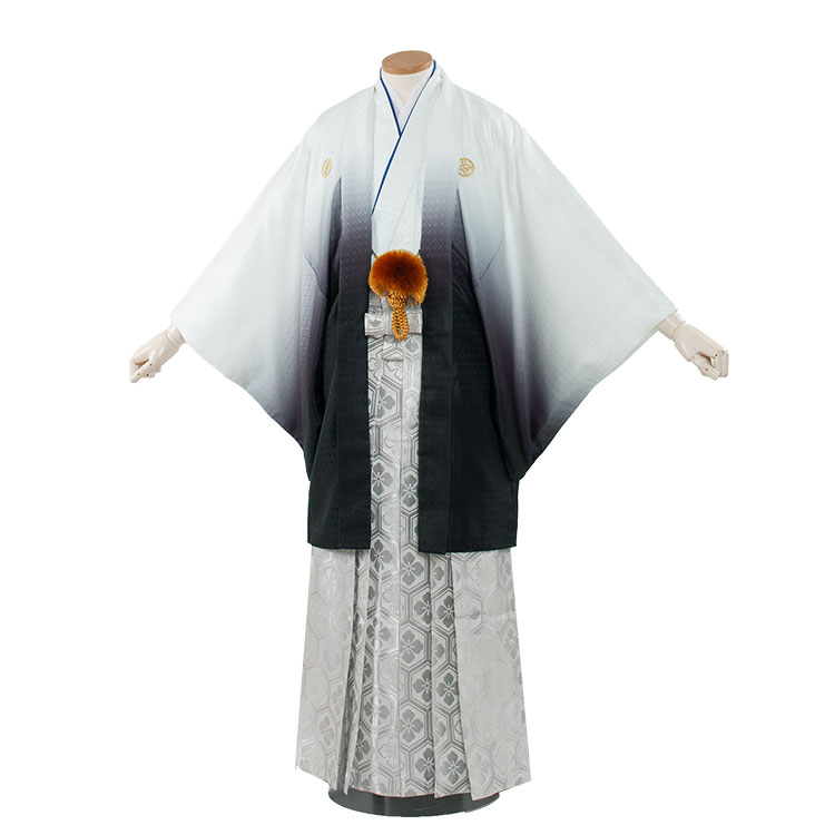 【レンタル】紋付12点フルセット 往復送料無料 新品足袋プレゼント 卒業式 結婚式 成人式 イベント レンタル袴 レンタル衣装 袴セット 羽織袴 紋付袴 袴レンタル 紋付羽織袴 男 袴 男性 セット メンズ 貸衣装 紋付き袴 紋付 6H14 白黒グラデーション