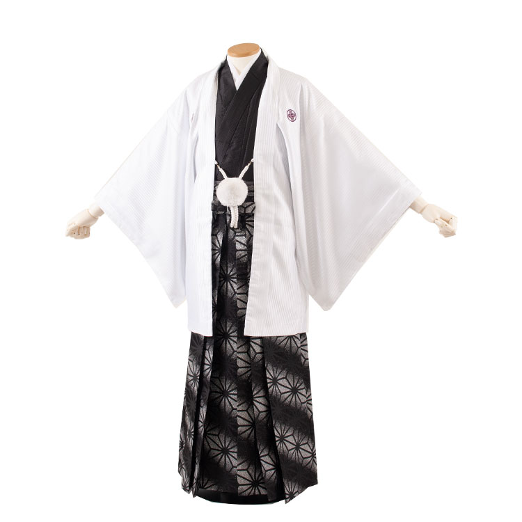 【レンタル】紋付12点フルセット 往復送料無料 新品足袋プレゼント 卒業式 結婚式 成人式 イベント レンタル袴 レンタル衣装 袴セット 羽織袴 紋付袴 袴レンタル 紋付羽織袴 男 袴 男性 セット メンズ 貸衣装 紋付き袴 紋付 羽織 着物 白地 麻の葉ぼかし袴 6X47