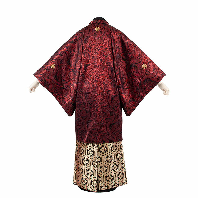 【レンタル】紋付12点フルセット 往復送料無料 新品足袋プレゼント 卒業式 結婚式 成人式 イベント レンタル袴 レンタル衣装 袴セット 羽織袴 紋付袴 袴レンタル 紋付羽織袴 男 袴 男性 セット メンズ 貸衣装 紋付き袴 紋付 羽織 着物 赤波 亀甲文様袴 ファー付き 7C17