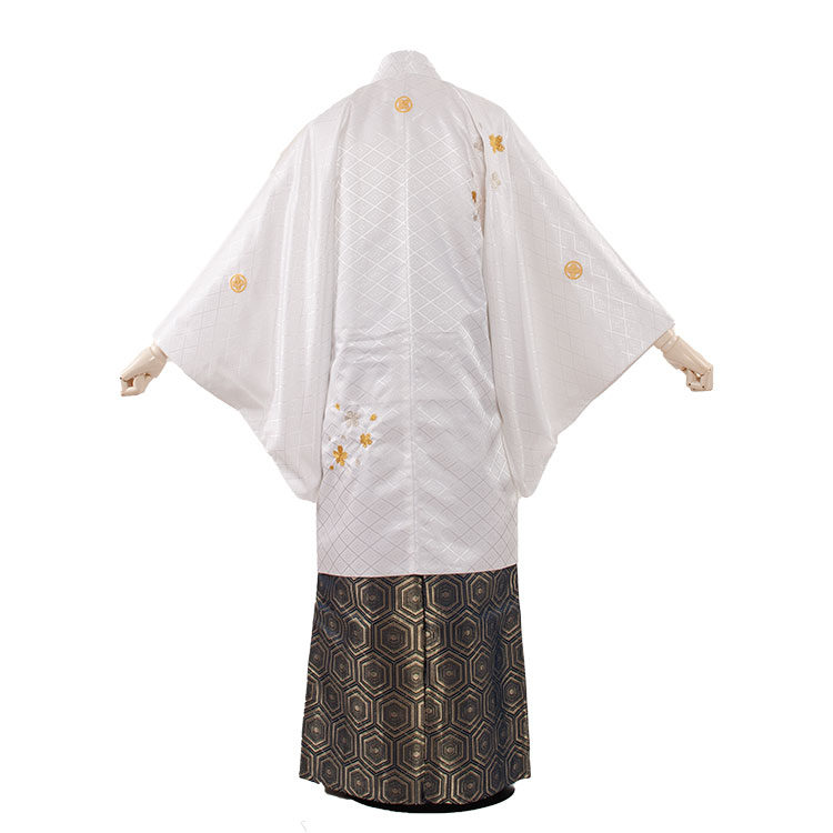 【レンタル】紋付12点フルセット 往復送料無料 新品足袋プレゼント 卒業式 結婚式 成人式 イベント レンタル袴 レンタル衣装 袴セット 羽織袴 紋付袴 袴レンタル 紋付羽織袴 男 袴 男性 セット メンズ 紋付き袴 紋付 羽織 着物 白 さくら刺しゅう 重ね亀甲袴 7H06