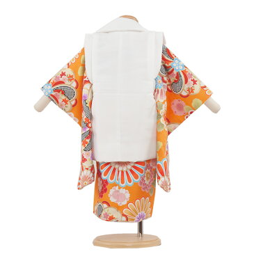 【レンタル】七五三 着物 2歳 小柄な3歳女の子 レンタル おしゃれ かわいい アンティーク レトロ 和風モダン古典 2歳女の子 被布 753着物 被布フルセット 753 ひな祭り 子供 きもの 七五三レンタル 貸衣装 貸衣裳 往復送料無料/2055オレンジ地/ねじり梅