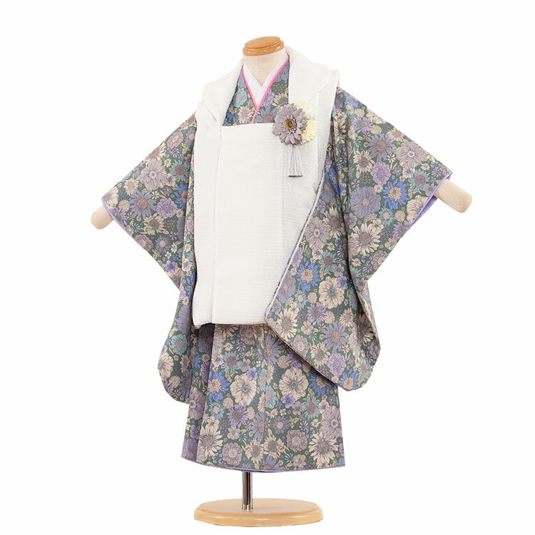 【レンタル】七五三 2歳 女の子 2169 被布 着物レンタル 人気 おしゃれ アンティーク レトロ ナチュラル コットン着物 可愛い 3歳女の子 753着物 ...