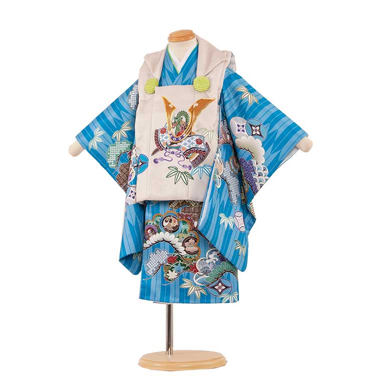 【レンタル】七五三 2歳 男の子 2117 矢絣 兜 被布 着物レンタル 人気 おしゃれ アンティーク レトロ ナチュラル 可愛い 2歳男の子 被布セット 2才...