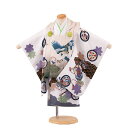 【レンタル】七五三 2歳 男の子 2152 ベージュ×白地 鷹 楓に丸紋 被布 着物レンタル 人気 おしゃれ アンティーク レトロ ナチュラル 可愛い 2歳男の...