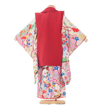 【レンタル】七五三 着物 3歳 女の子 レンタル アンティーク おしゃれ レトロ 和風モダン 古典柄 3歳女の子 被布 753着物 被布セット 753 ひな祭り 子供 きもの 七五三レンタル 貸衣装 貸衣裳 往復送料無料/3243 白色×赤/花古典 式部浪漫/