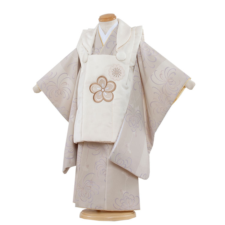 楽天着物レンタル　京都ちりめんや【レンタル】七五三 3歳 女の子 被布 3461 ベージュ×菊 着物 3歳 女の子 七五三レンタル 3歳女の子 かわいい おしゃれ 三歳 女児 被布セットレンタル 753 被布 着物レンタル 可愛い 人気 誕生日 記念写真 フルセット 新品足袋プレゼント 往復送料無料