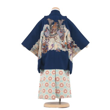 【レンタル】【簡単着付け袴】七五三 着物 男の子 三歳 3051紺/兜 袴50cm(男児3歳用)羽織袴 3歳 セット 七五三 袴 男の子 七五三 着物 男の子 フルセット レンタル 3歳男の子 着物レンタル はかま 袴 男児 袴セット レンタル七五三 貸衣装 貸衣裳 ★往復送料無料★