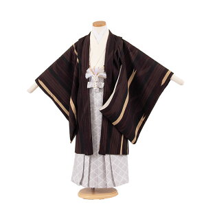 【レンタル】【かんたん着付け袴】七五三 5歳 男の子 5707 九重 茶 矢絣 袴レンタル 着物 人気 おしゃれ おすすめ 羽織袴 4歳 5歳 袴 男児 フルセット 簡単着付け 袴セット アンティーク レトロ 古典 貸衣装 京都 新品足袋プレゼント 往復送料無料