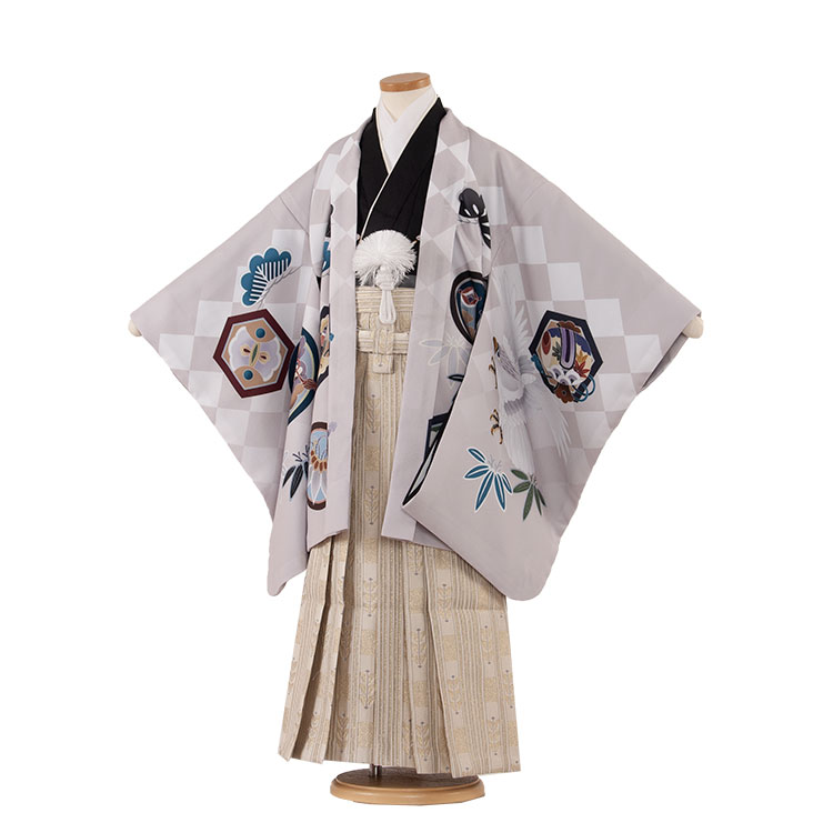 【レンタル】【かんたん着付け袴】七五三 7歳 男の子 7119ベージュ 兜 袴レンタル 着物 人気 おしゃれ おすすめ 羽織袴 7才 8歳 袴 男児 フルセット 簡単着付け 袴セット アンティーク レトロ モダン貸衣装 京都 新品足袋プレゼント 往復送料無料