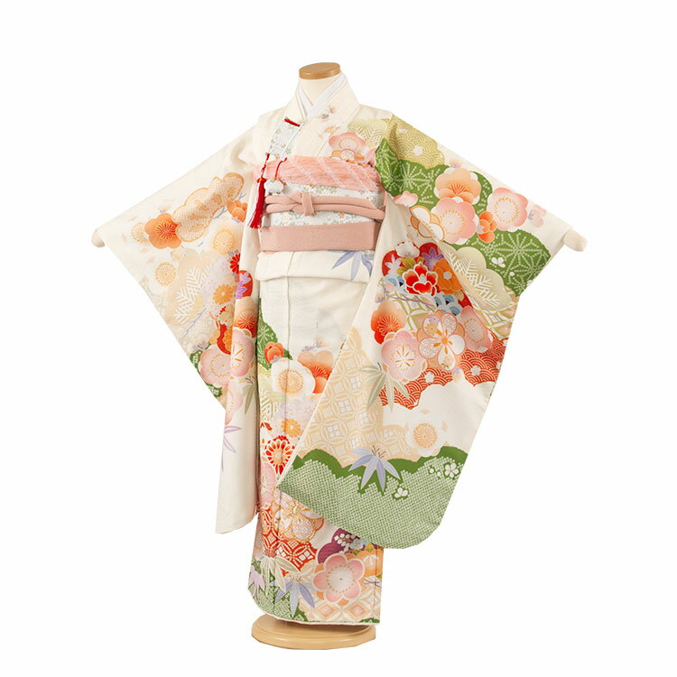 【レンタル】七五三レンタル（7歳女児結び帯） 7321 式部浪漫 アイボリー 松竹梅 おしゃれ 可愛い 人気 結び帯 七五三レンタル 着物レンタル フルセット 帯 フルセットレンタル 6歳 7歳女の子 数え年 子供 高級 かわいい 京都 和装 新品足袋プレゼント 往復送料無料