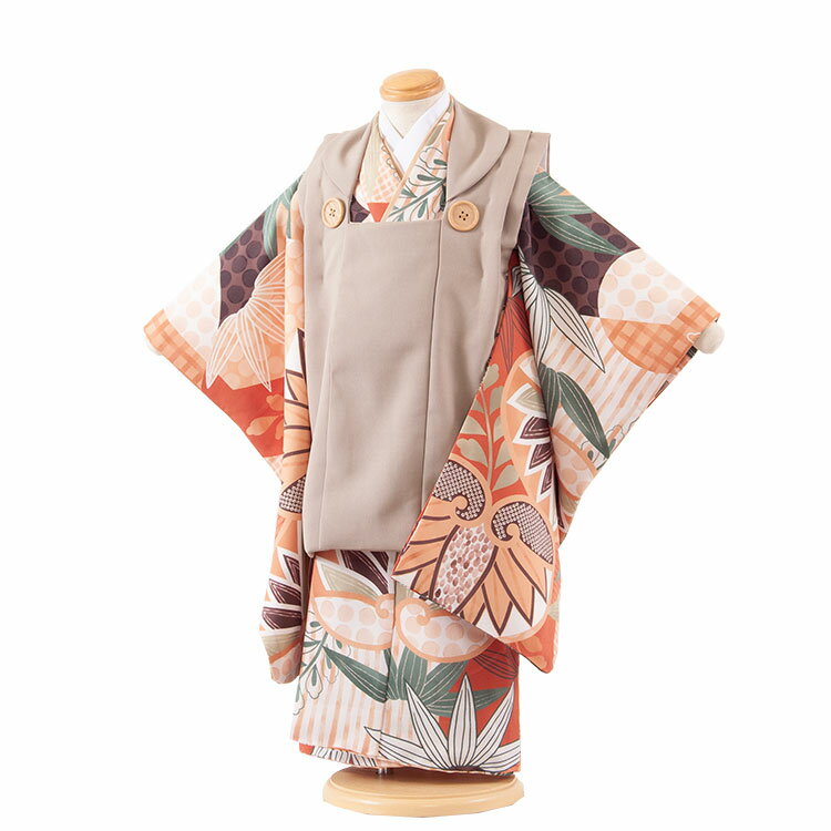 【レンタル】七五三 3歳 男の子 3A19 茶 竹 被布 着物 レンタル アンティーク レトロ モダン おしゃれ レンタル 男児 3歳 子供 きもの 被布セット...