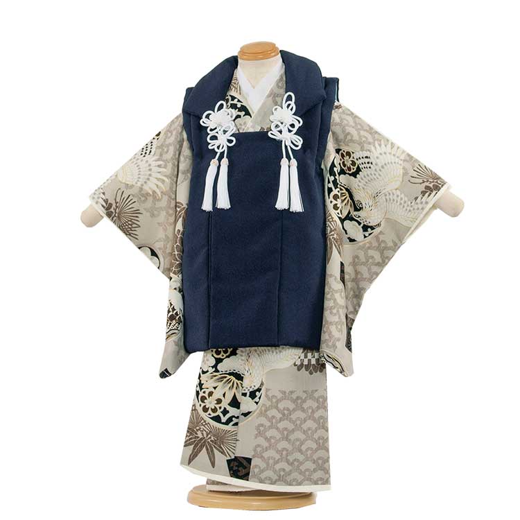 【レンタル】七五三 3歳 男の子 5-55 ジャパンスタイル 被布 着物 レンタル アンティーク レトロ モダン 古典 レンタル 男児 七五三 3歳 子供 きも...