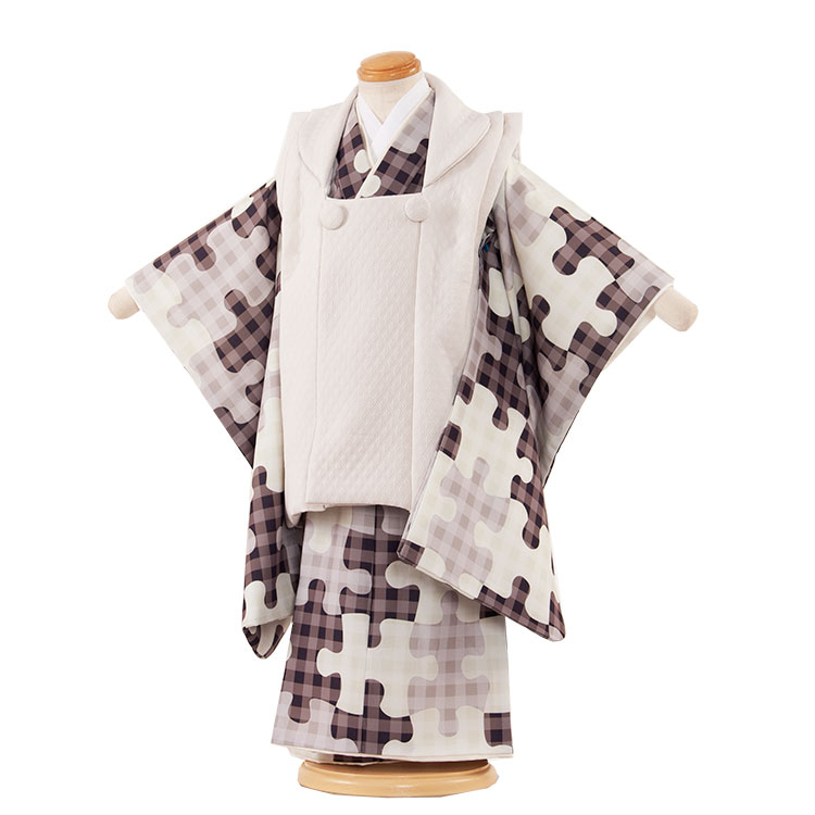 【レンタル】七五三 3歳 男の子 5-74 ベージュ 緑 被布 着物 レンタル アンティーク レトロ モダン おしゃれ 古典 レンタル 男児 七五三 3歳 子供...