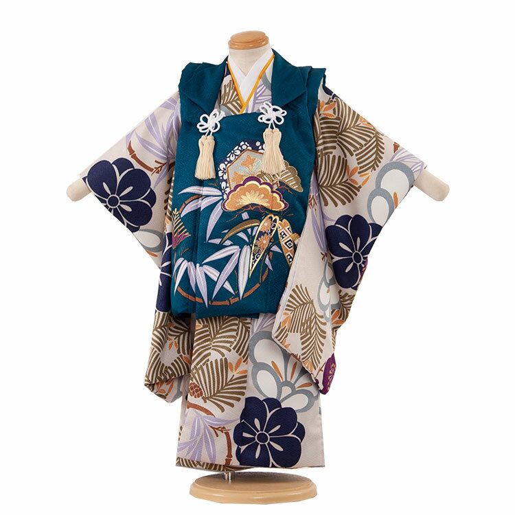 【レンタル】七五三 3歳 男の子 5-78 紫 青 松竹梅 被布 着物 レンタル アンティーク レトロ モダン おしゃれ 古典 レンタル 男児 七五三 3歳 子...