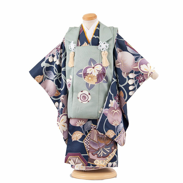 【レンタル】七五三 3歳 男の子 5-94 被布 着物 レンタル アンティーク レトロ モダン おしゃれ レンタル 男児 3歳 子供 きもの 被布セット 和装 ...