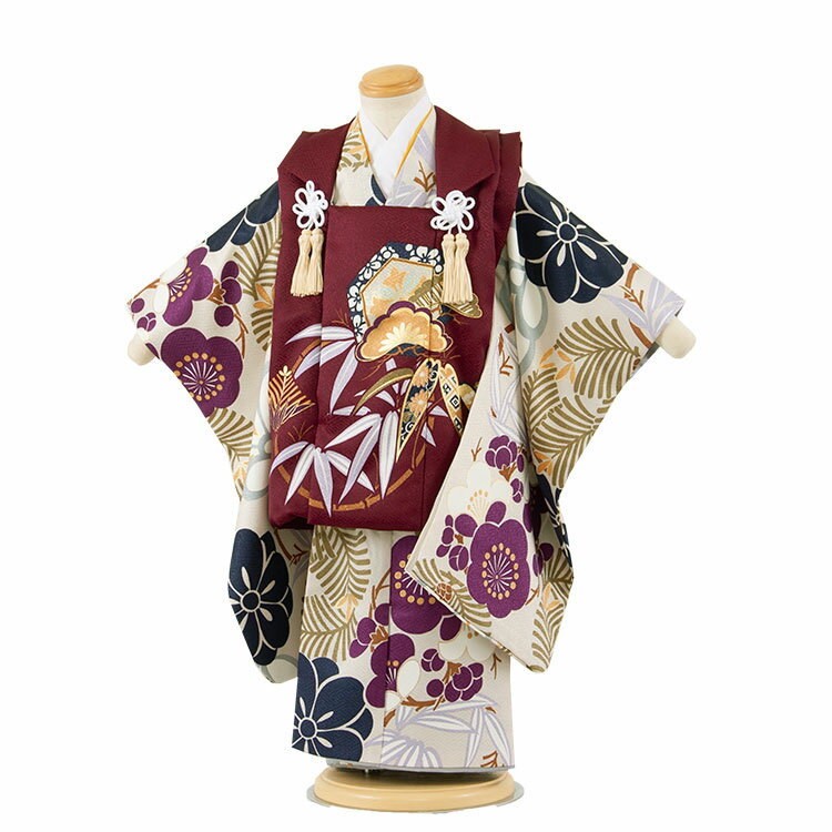 【レンタル】七五三 3歳 男の子 5-95 松竹梅 紫 被布 着物 レンタル アンティーク レトロ モダン おしゃれ レンタル 男児 3歳 子供 きもの 被布セ...