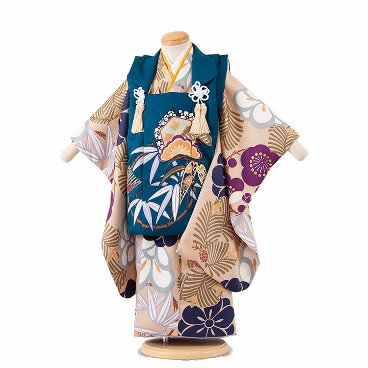 【レンタル】七五三 3歳 男の子 5-98 松竹梅 被布 着物 レンタル アンティーク レトロ モダン おしゃれ レンタル 男児 3歳 子供 きもの 被布セット...