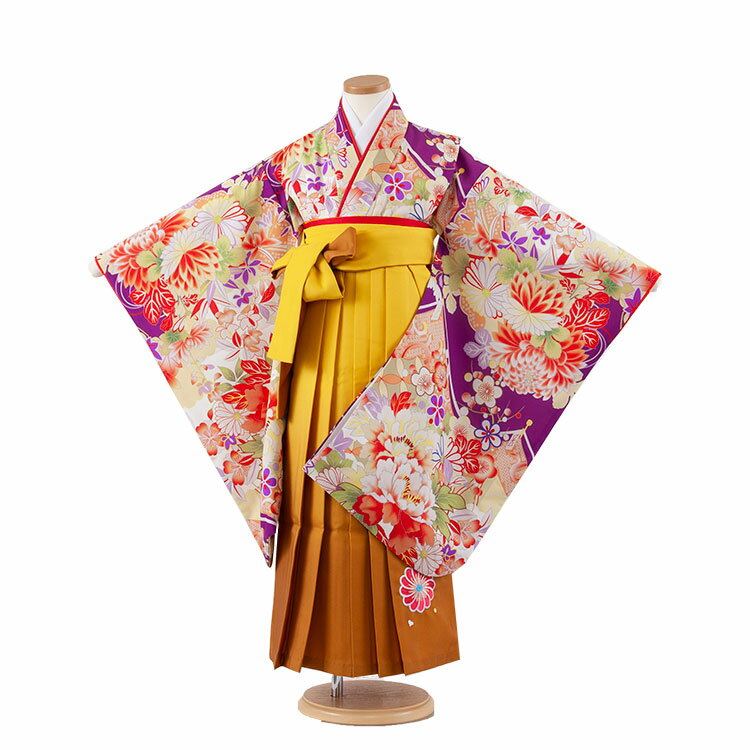 【レンタル】卒園式 6歳 フルセット 女の子 7歳 着物 卒園袴レンタル 卒園袴 6歳女の子 七五三 女児袴 レンタル 袴 子供 お祝い着 卒園式 7歳 7才 きものレンタル 新品足袋プレゼント 往復送料無料 女児袴レンタル（7歳女の子）紫地 牡丹 菊 梅 9250