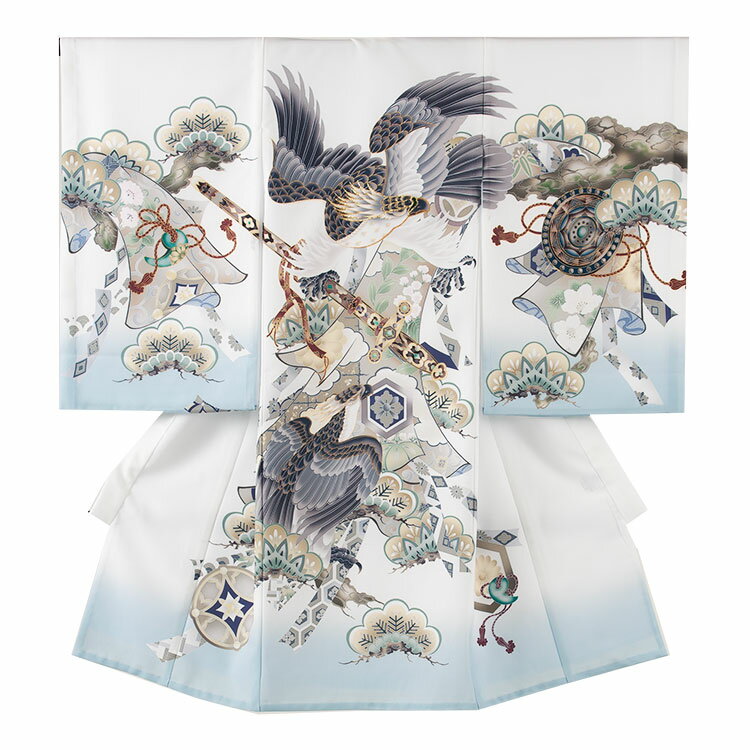 【レンタル】【夏用】 男の子産着 サマー 6月～9月 2-41 単衣 白地 鷹 男の子レンタル産着 産着レンタル 祝着レンタル お宮参り 初着 祝い着 赤ちゃん着物 京都 夏 涼しい 記念撮影 往復送料無料