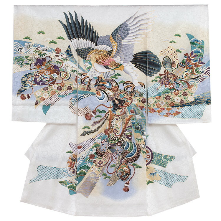 【レンタル】【正絹】お宮参り 産着 男の子 鷹 レンタル レンタル産着 産着レンタル 祝着レンタル 着物レンタル 男の子産着 初着 祝い着 赤ちゃん着物 きもの 記念撮影 往復送料無料 3AL2300 白色 鷹