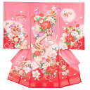 【レンタル】お宮参り 女の子 / 45 ( 正絹 ) ピンク/花車と桜 夏用 絽 / レンタル 帽子 よだれかけ 着物 お宮参り着物 女児 祝い着 女 のしめ 産着 初着 宮参り 京都 赤ちゃん ベビー帽子セット無料レンタル かわいい 送料無料