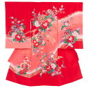 【レンタル】お宮参り/着物 女児 祝い着 女 のしめ 産着 初着 宮参り 京都 赤ちゃん ベビー帽子セット無料レンタル かわいい 送料無料/【正絹】お宮参り女の子1328 赤色 レッド 花柄 まり柄