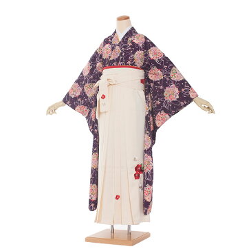 【レンタル】卒業式 袴 レンタル 女 女性 レンタル 卒業袴レンタル 卒業式袴セット 着物 レンタル 振袖 着物 袴 フルセット 女性 大人 大学生 専門学生 卒業式 謝恩会 新品足袋プレゼント 往復送料無料 3AG0028 紫・花束柄/白袴