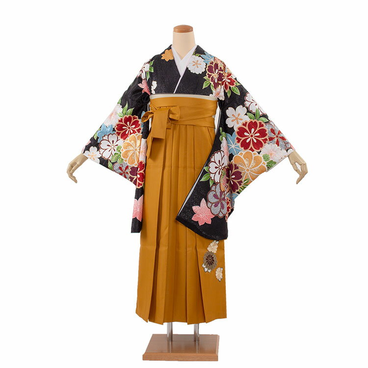 【レンタル】 卒業式 袴 フルセットレンタル 1614 黒地 四季の花 女性 おしゃれ 人気 おすすめ 卒業袴レンタル 卒業式袴セット 着物 着付けセット 女子 大人 小学校 大学生 専門学生 上品 古典 レトロ モダン 京都 足袋プレゼント 往復送料無料
