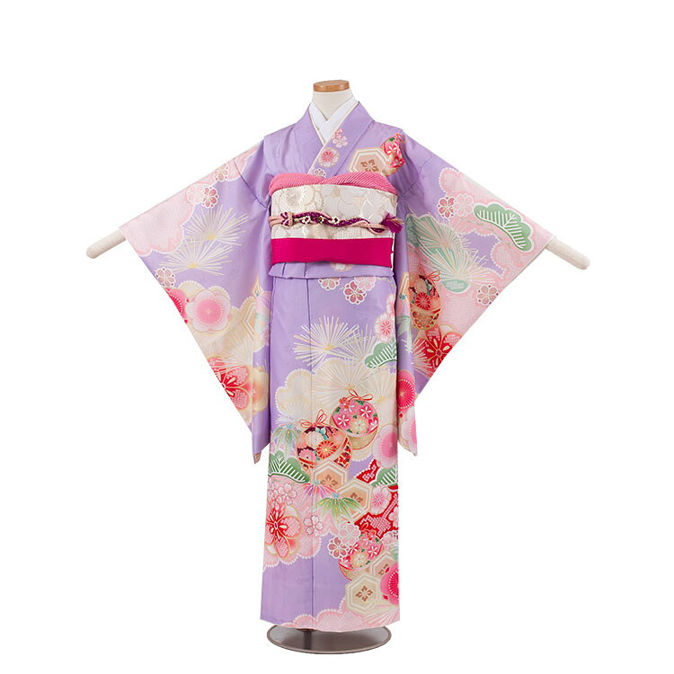 【レンタル】ジュニア着物 レンタル 女の子 子供着物 十三参り ハーフ成人式 10歳 13歳 女の子着物フルセットレンタル きもの ジュニア着物フルセット 結婚式 発表会 イベント 卒業式 小学生 子供用 貸衣装 往復送料無料 9049 ラベンダー 松竹梅 鈴まり 2