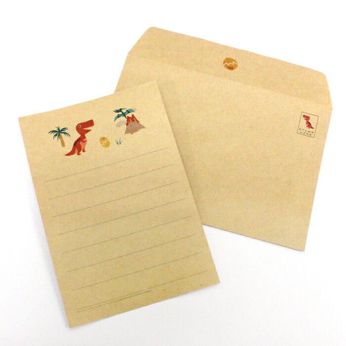 恐竜／クラフト紙レターセット(封筒・便箋) おしゃれでかわいい京都かみんぐ限定商品